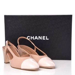 Glazed Calfskin Cap Toe CC Slingback Pumps 38 Beige Pink